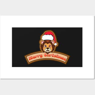 Sticker and Label Of  Lion Character Design and Merry Christmas Text. Posters and Art